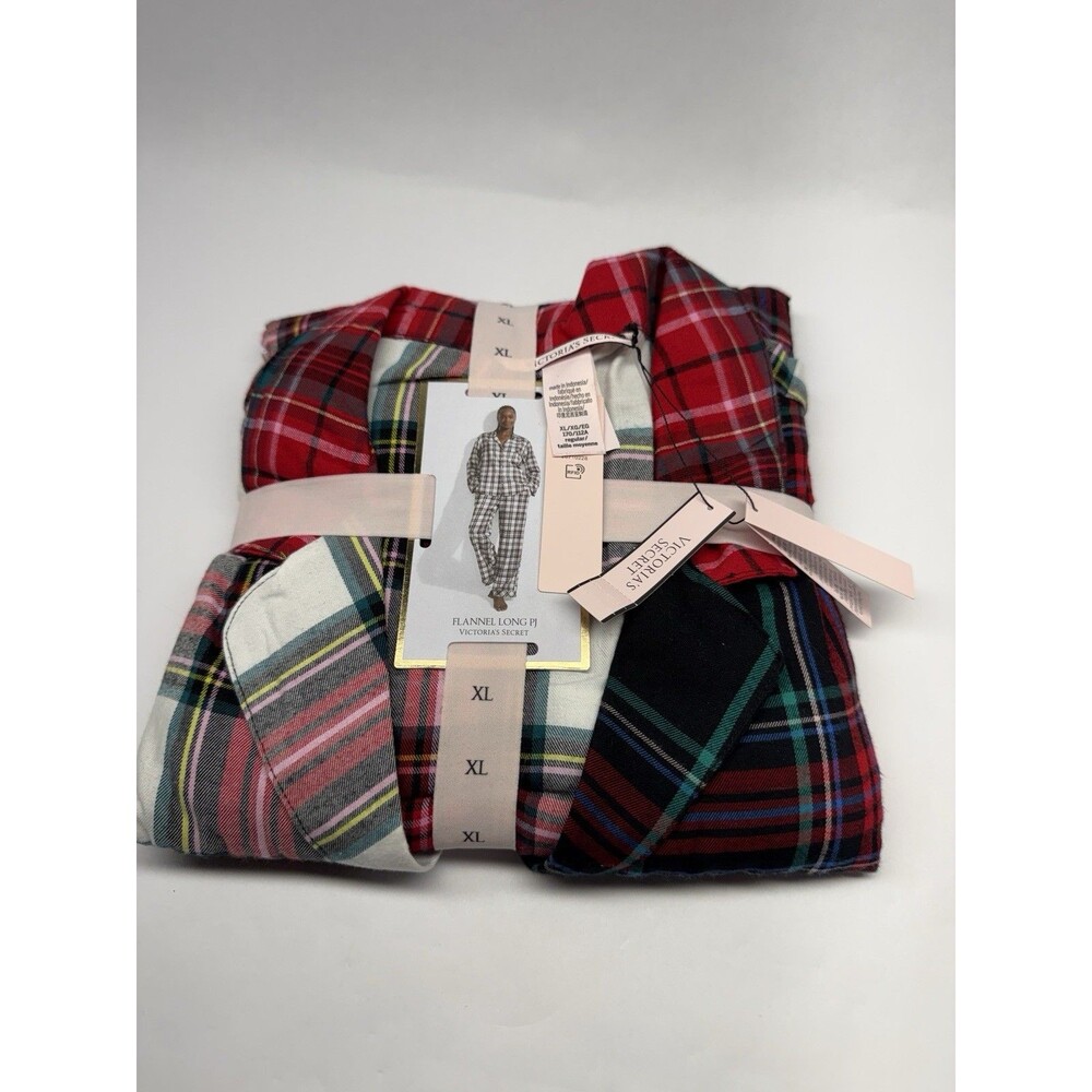 Victoria’s Secret Flannel Pajama Set XL Red Green Plaid Long Sleeve NWT Holiday